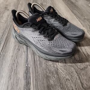 Hoka Clifton 8 Running Shoe Sneakers Anthracite Copper Gray Women US 6.5B